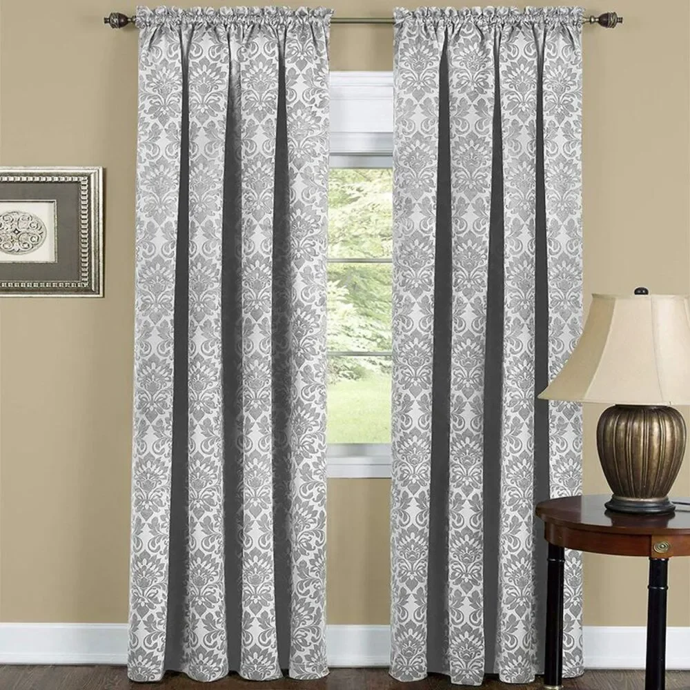 Achim Home Furnishing: Sutton Silver Floral Transitional Blackout Window Curtain